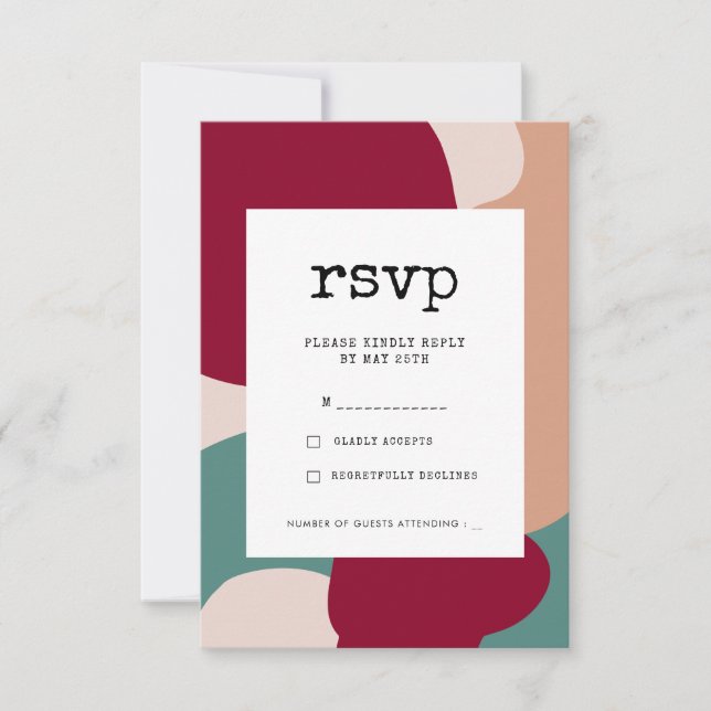 Abstract shapes contemporary wedding RSVP card (Front)
