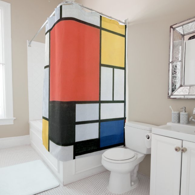 ABSTRACT SHAPES DISTRESSED MONDRIAN  SHOWER CURTAIN (In Situ)