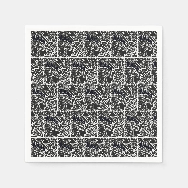 Abstract shapes in black & white napkin (Front)