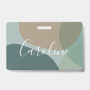 Abstract Shapes in Teal Personalised Script Name ID Badge