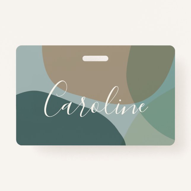 Abstract Shapes in Teal Personalised Script Name   ID Badge (Front)
