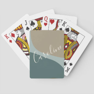 Abstract Shapes in Teal Personalised Script Name Playing Cards