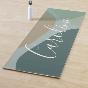 Abstract Shapes in Teal Personalised Script Name Yoga Mat