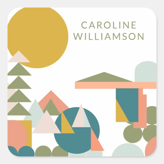 Abstract Shapes Landscape in Teal Personalised  Square Sticker (Front)