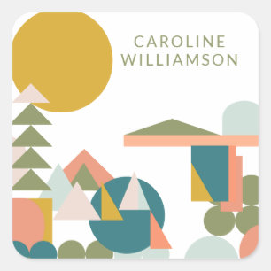 Abstract Shapes Landscape in Teal Personalised  Square Sticker