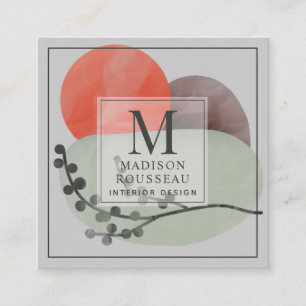 Abstract Shapes Monogrammed Interior Designer  Square Business Card