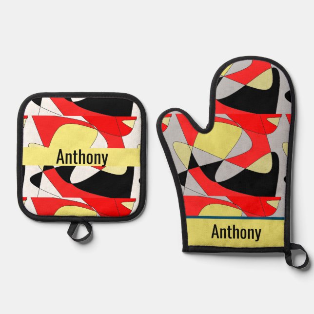 abstract shapes  - name  oven mitt & pot hol holder set (Front)