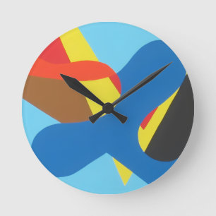 Abstract Shapes on Blue Round Clock