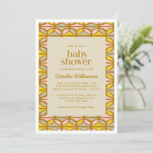 Abstract Shapes Pattern Pink Yellow Baby Shower Invitation