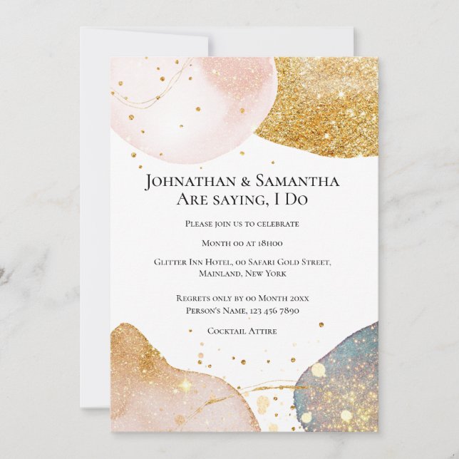 Abstract shimmer gold pink blue glitter invitation (Front)