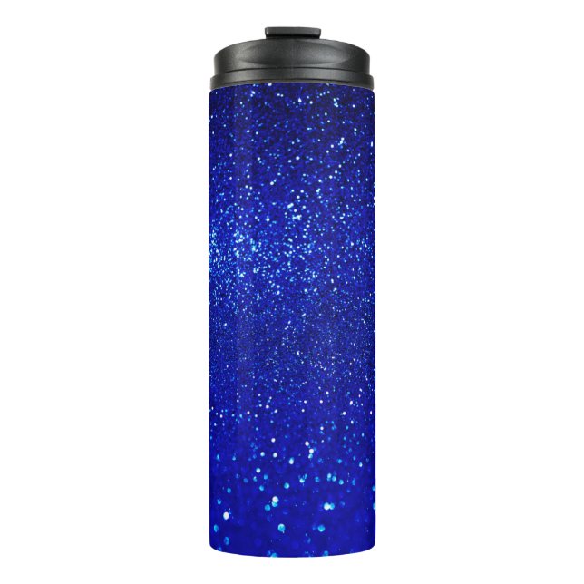 Abstract shiny blue glitter background thermal tumbler (Front)