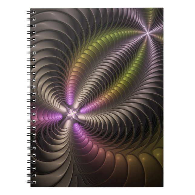 Abstract Shiny Trippy Colorful 3D Fractal Art Notebook (Front)