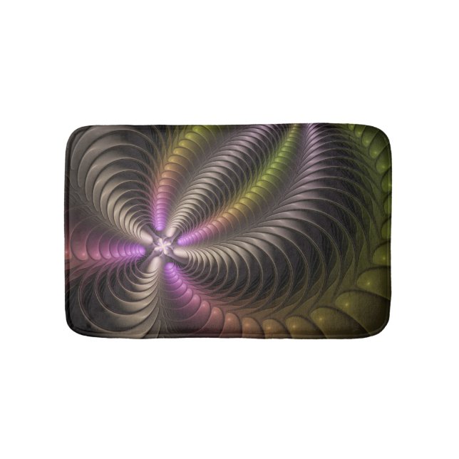 Abstract Shiny Trippy Colourful 3D Fractal Art Bath Mat (Front)