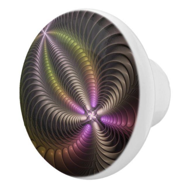 Abstract Shiny Trippy Colourful 3D Fractal Art Ceramic Knob (Right)
