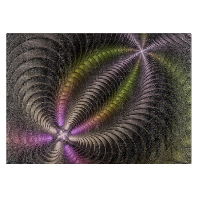 Abstract Shiny Trippy Colourful 3D Fractal Art Cutting Board (Front)
