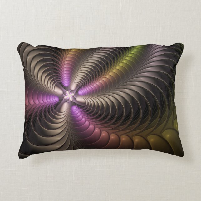 Abstract Shiny Trippy Colourful 3D Fractal Art Decorative Cushion (Front)