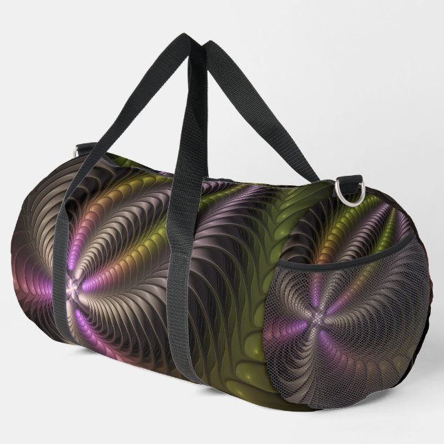 Abstract Shiny Trippy Colourful 3D Fractal Art Duffle Bag (Right Corner)