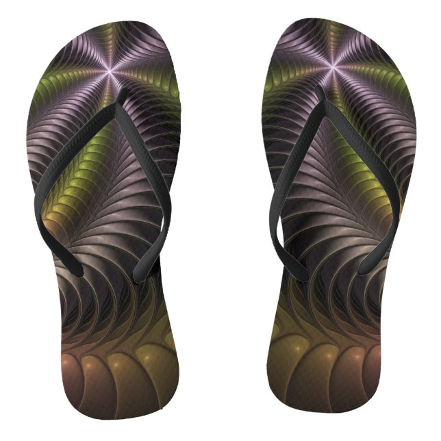 Abstract Shiny Trippy Colourful 3D Fractal Art Jandals (Footbed)