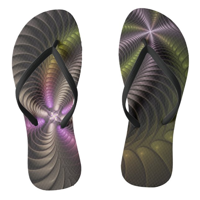 Abstract Shiny Trippy Colourful 3D Fractal Art Jandals (Footbed)
