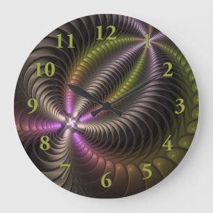 Abstract Shiny Trippy Colourful 3D Fractal Art Large Clock