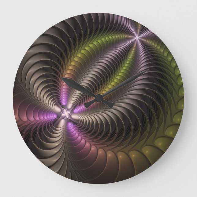 Abstract Shiny Trippy Colourful 3D Fractal Art Large Clock (Front)