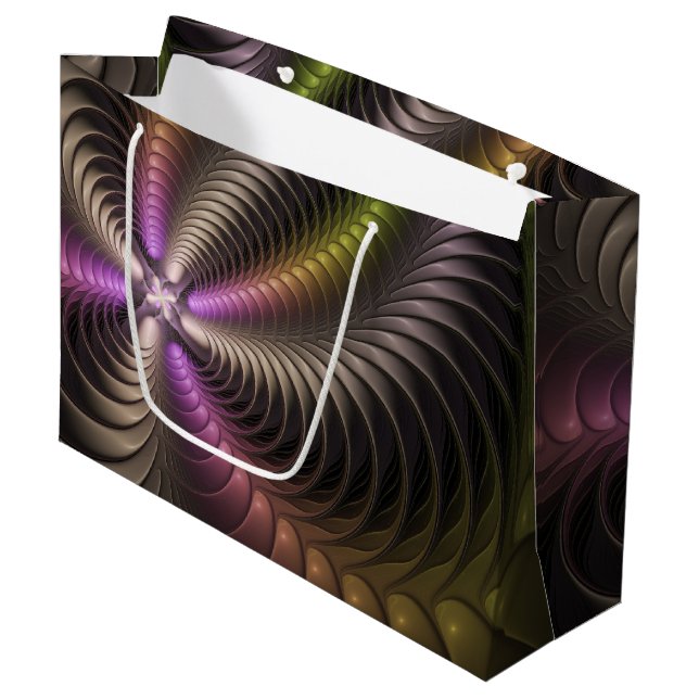 Abstract Shiny Trippy Colourful 3D Fractal Art Large Gift Bag (Front Angled)