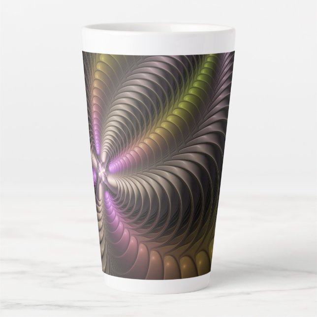 Abstract Shiny Trippy Colourful 3D Fractal Art Latte Mug (Front)