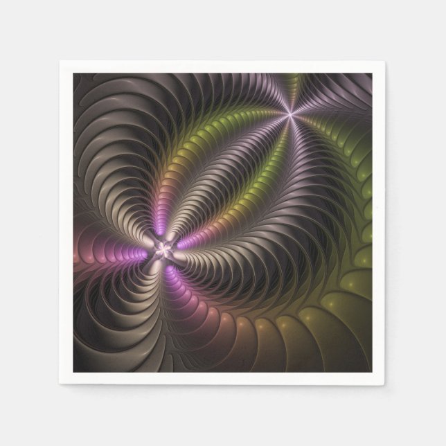 Abstract Shiny Trippy Colourful 3D Fractal Art Napkin (Front)