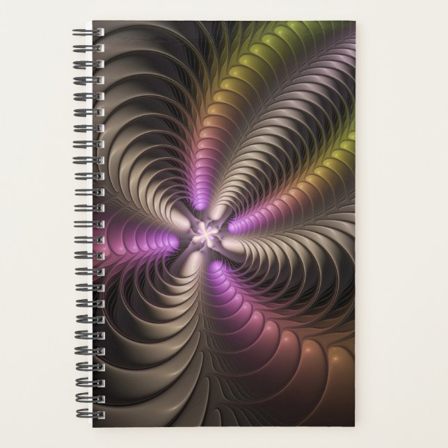 Abstract Shiny Trippy Colourful 3D Fractal Art Planner (Front)