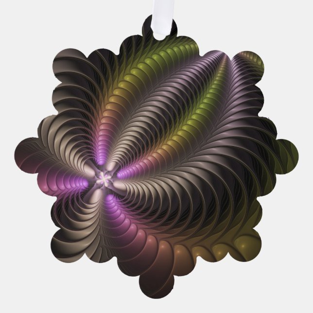 Abstract Shiny Trippy Colourful 3D Fractal Art Tree Decoration Card (Front)