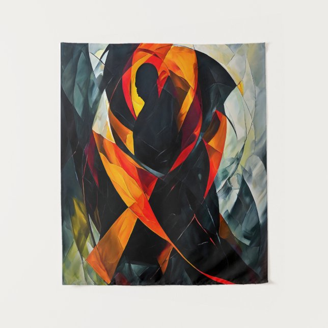 Abstract Silhouette in Fiery Red and Black Art Tapestry (Front)