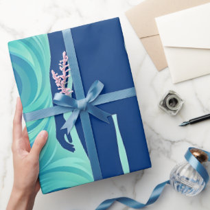 Abstract Silhouette Ocean Blue Art Wrapping Paper