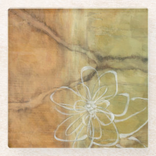 Abstract Silhouette Painting on Tan Background Glass Coaster