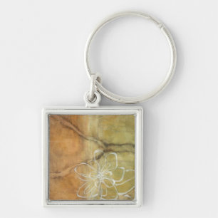 Abstract Silhouette Painting on Tan Background Key Ring