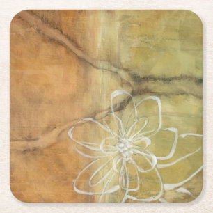 Abstract Silhouette Painting on Tan Background Square Paper Coaster