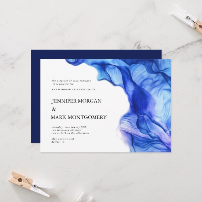 Abstract Silk Blue Wedding Invitation (Front/Back In Situ)