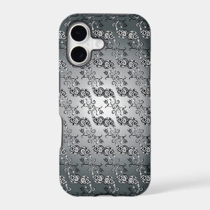 Abstract Silver and black Tulip Boteh Pattern