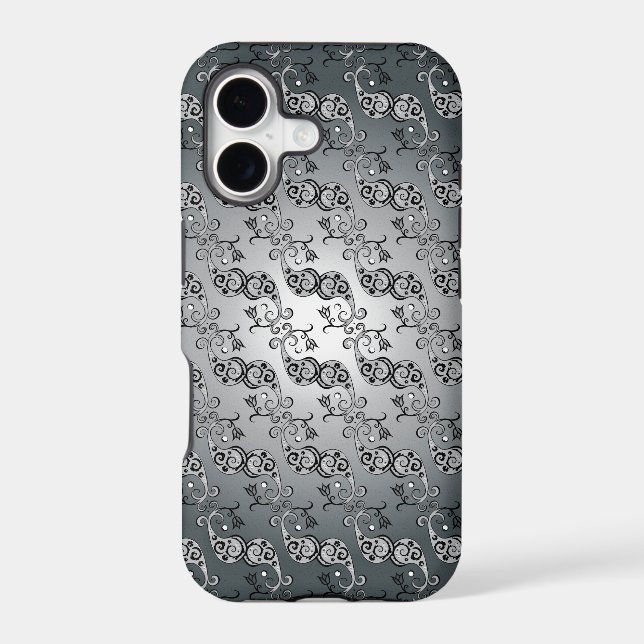 Abstract Silver and black Tulip Boteh Pattern (Back)
