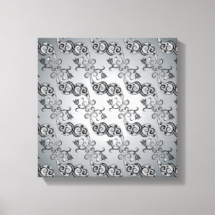 Abstract Silver and black Tulip Boteh Pattern Canvas Print