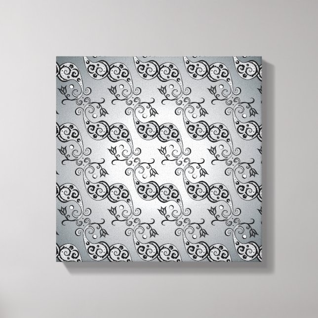 Abstract Silver and black Tulip Boteh Pattern Canvas Print (Front)