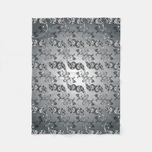 Abstract Silver and black Tulip Boteh Pattern Fleece Blanket