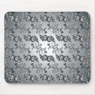 Abstract Silver and black Tulip Boteh Pattern Mouse Pad