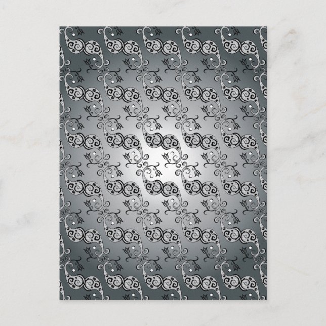 Abstract Silver and black Tulip Boteh Pattern Postcard (Front)