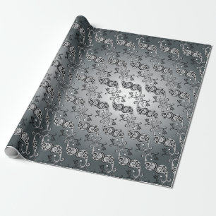Abstract Silver and black Tulip Boteh Pattern Wrapping Paper