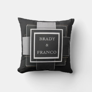 Abstract Silver Black Geometric Layered Texture Cushion