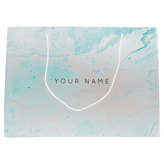 Abstract Silver Blush Marble Metallic Aqua Tiffany Large Gift Bag (Front)
