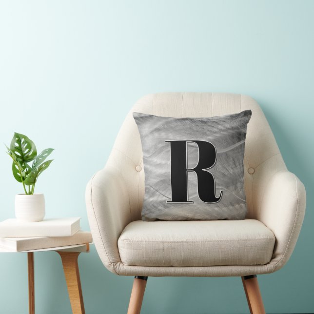 Abstract Silver Brushed Metal With Monogram Cushion (Chair)