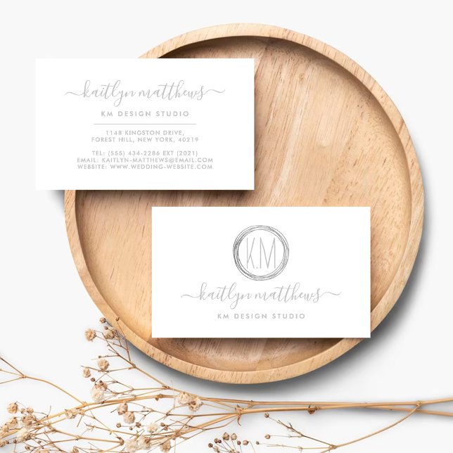 Abstract Silver Circles Monongram Business Card (Creator Uploaded)