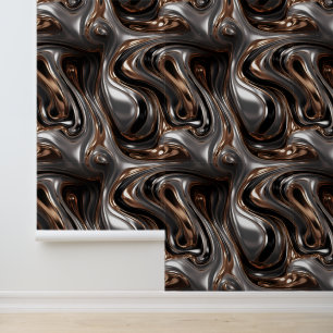 Abstract Silver Copper Black Liquid Metal Pattern  Wallpaper