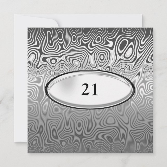 Abstract Silver Metal Black 21st Birthday Male Invitation (Front)